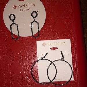 Panacea 2x Hematite Earring sets Round & Hexagon